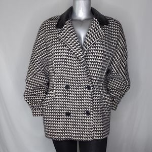 Union Vtg Jacobsons Wool Coat‎ Large Houndstooth Double Breasted Leather Collar
